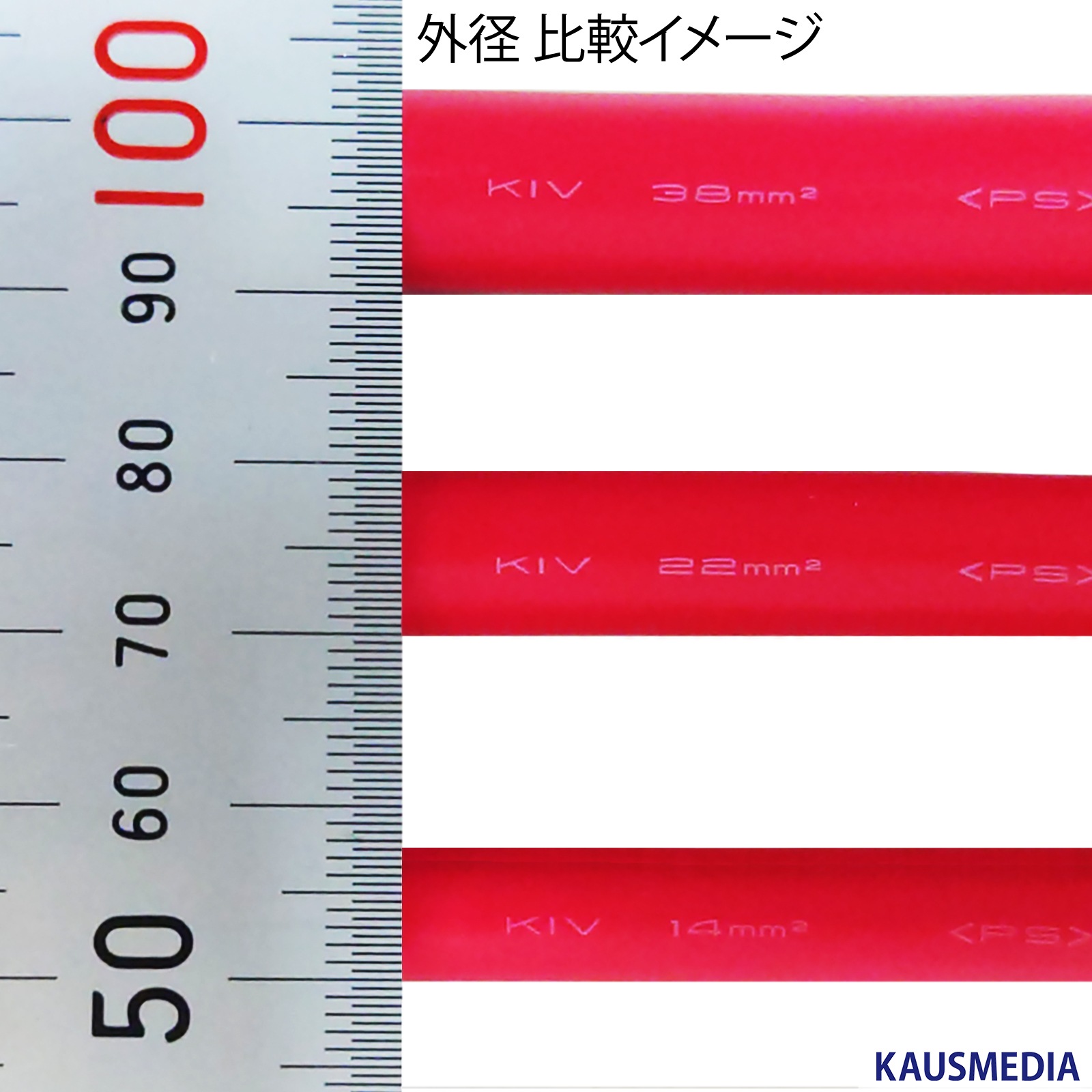22SQ KIV バッテリーケーブル 100cm ニチフ 圧着端子8mm R22-8s 国内メーカー KAUSMEDIA バッテリー インバータ接続 1m