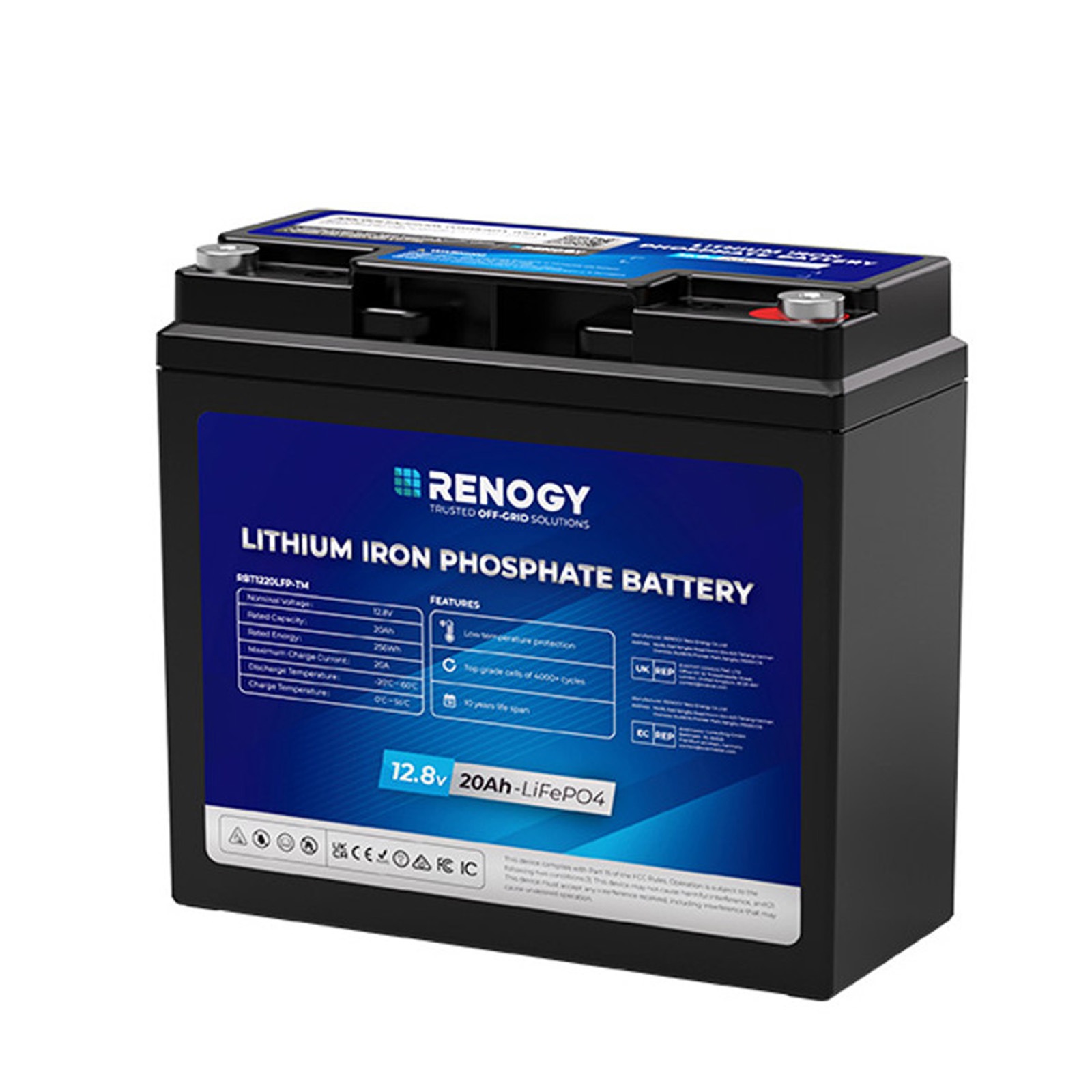 12V 20Ah リン酸鉄リチウムイオンバッテリー RENOGY トローリングモーター 釣り ボート エレキモーターに最適 軽量 非常用電源 LiFePO4 船舶 アウトドア