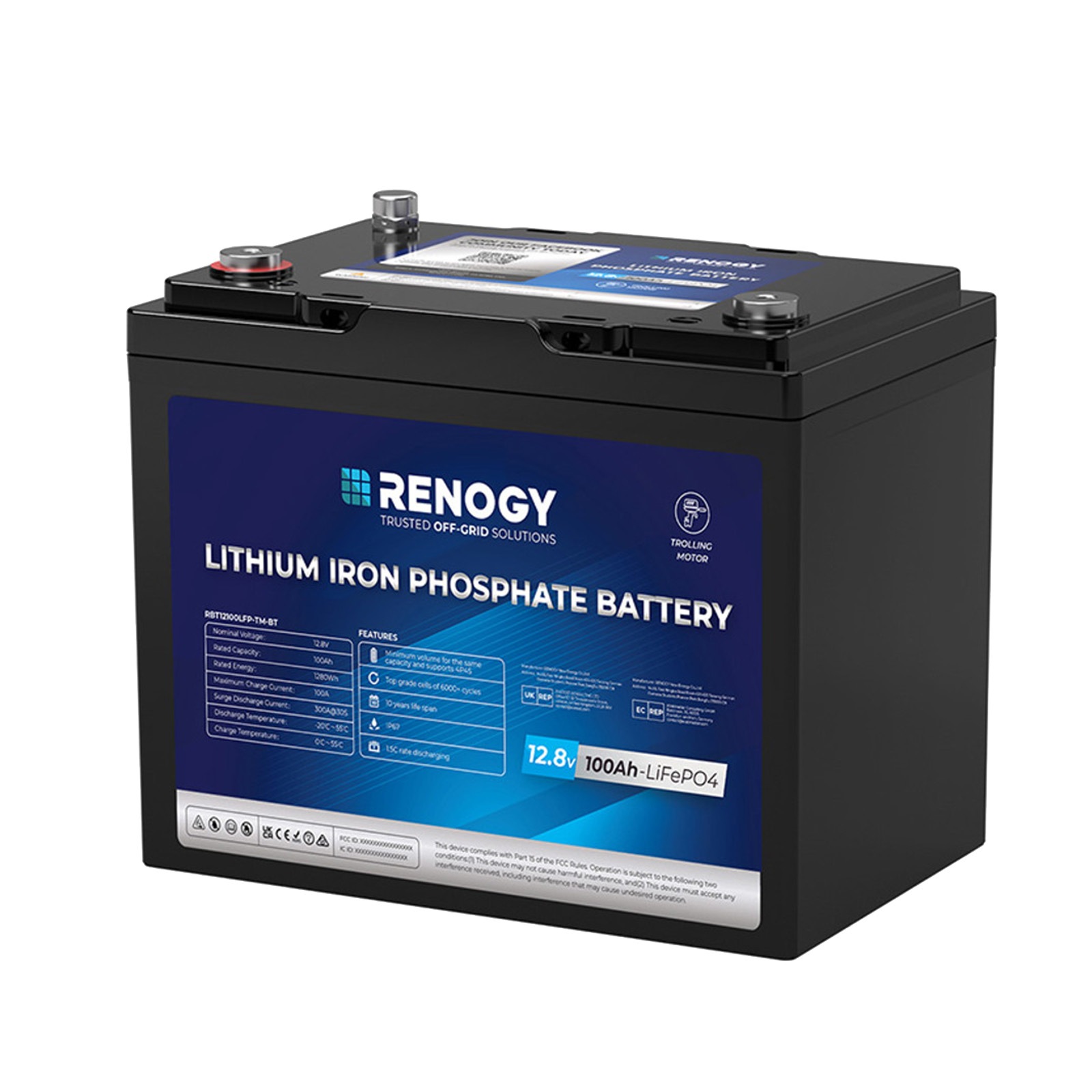 12V 100Ah リン酸鉄リチウムイオンバッテリー RENOGY トローリングモーター エレキモーター 適合 IP67 ABYC準拠 マリンバッテリー 釣り ボート 軽量 非常用電源 LiFePO4 船舶 アウトドア Bluetooth付