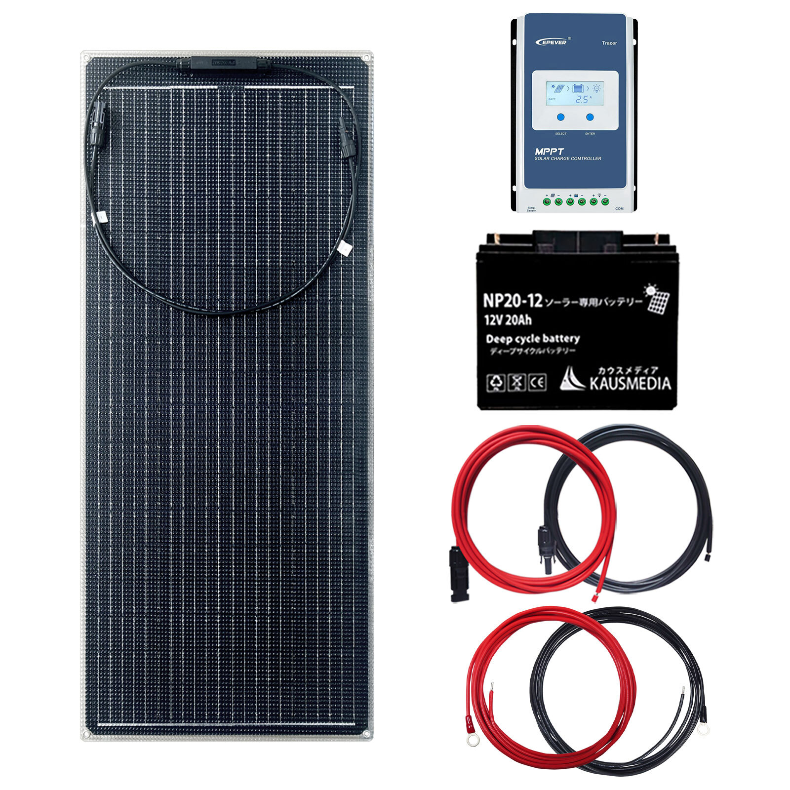 12V 60W ソーラーパネル 20Ahバッテリー ソーラー充電セット MPPT 高効率 発電 高耐久性 ETFE素材 単結晶 薄型 軽量 セミ フレキシブルパネル 10A チャージコントローラー 12V 24V 自動認識 発電蓄電 維持充電 船舶 ボート 車中泊