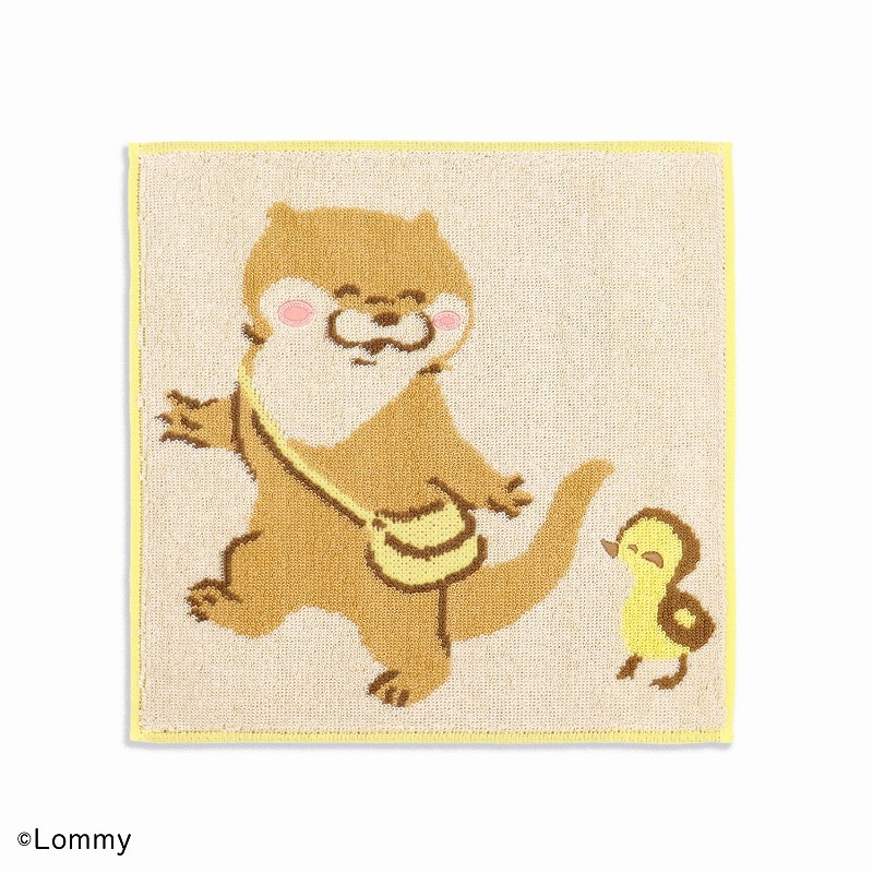 可愛い嘘のカワウソ お散歩なの タオルハンカチ (アイボリー) | すべて