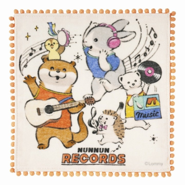 可愛い嘘のカワウソ ぬんぬんレコード ぽんぽんレースのハンドタオル