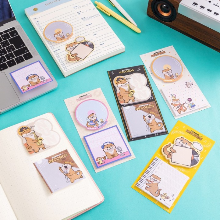可愛い嘘のカワウソ ぬんぬんレコード レコードな2個セット付箋(みんな