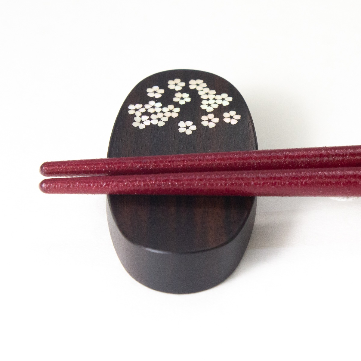 寄木紫檀　大　23.5ｃｍ　貝象嵌箸置付きギフト