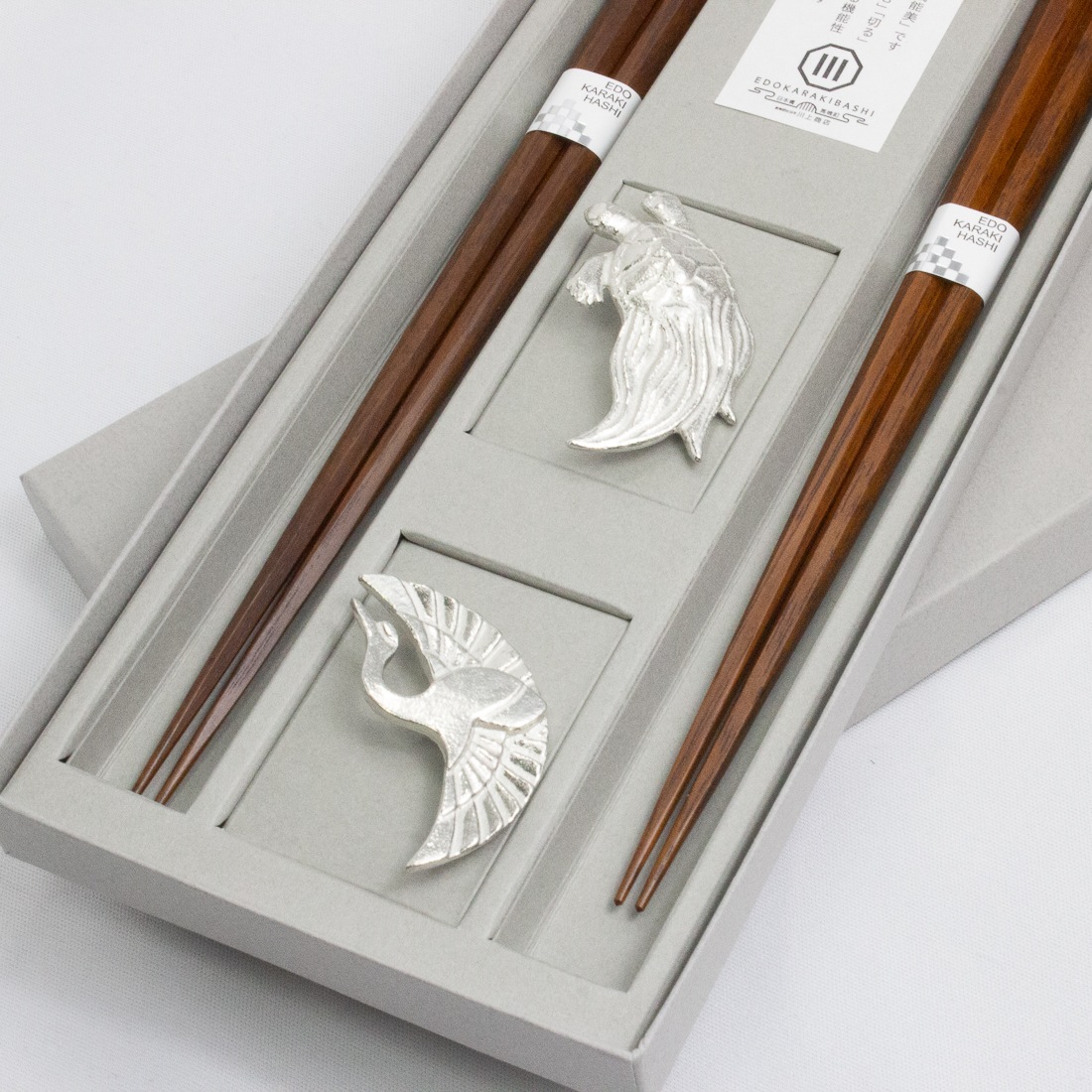 匠技　八角先角先細　夫婦　鶴亀錫製箸置付きギフト