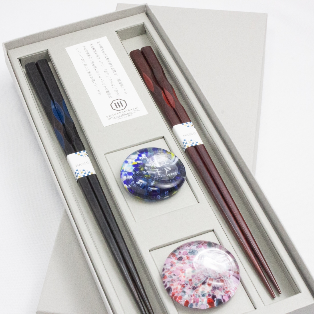 漆武蔵 夫婦 江戸硝子うきよ箸置付きギフト