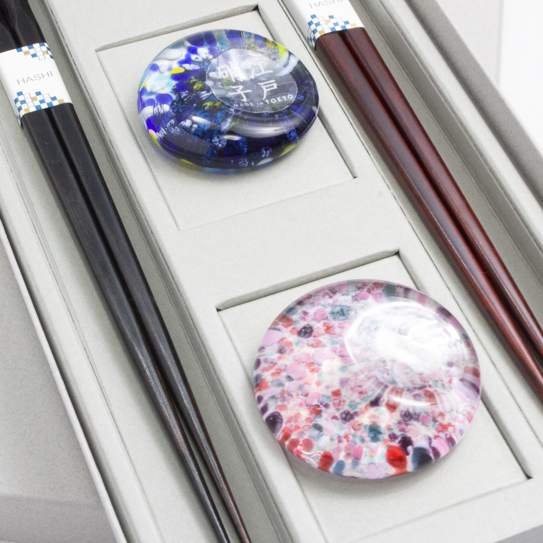 漆武蔵 夫婦 江戸硝子うきよ箸置付きギフト