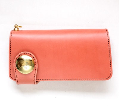 KAWATAKO☆SPRIT 革蛸コンチョ付 台形ロングウォレット 隅櫻ピンク