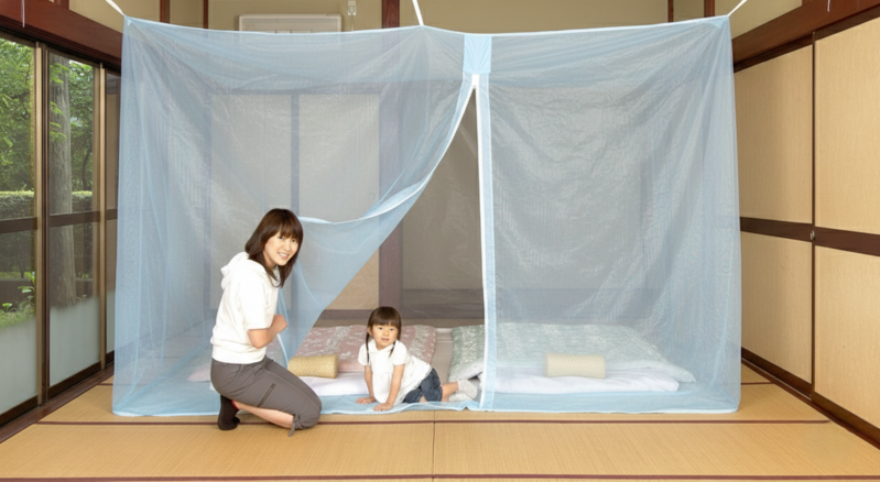 洗える】ムカデ蚊帳 ポリエステル(色：白) 10畳用 - 国内蚊帳生産No.1