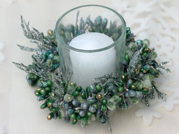 ビーズリースのキャンドルホルダー（ブルー）