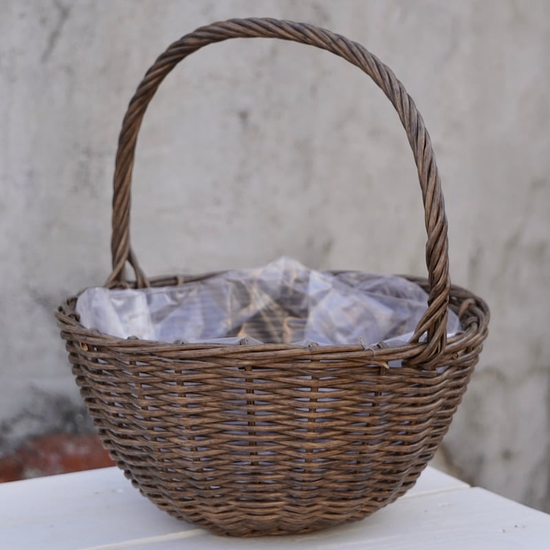 水で洗える☆ハンドバスケット・サークル・ダークブラウンL