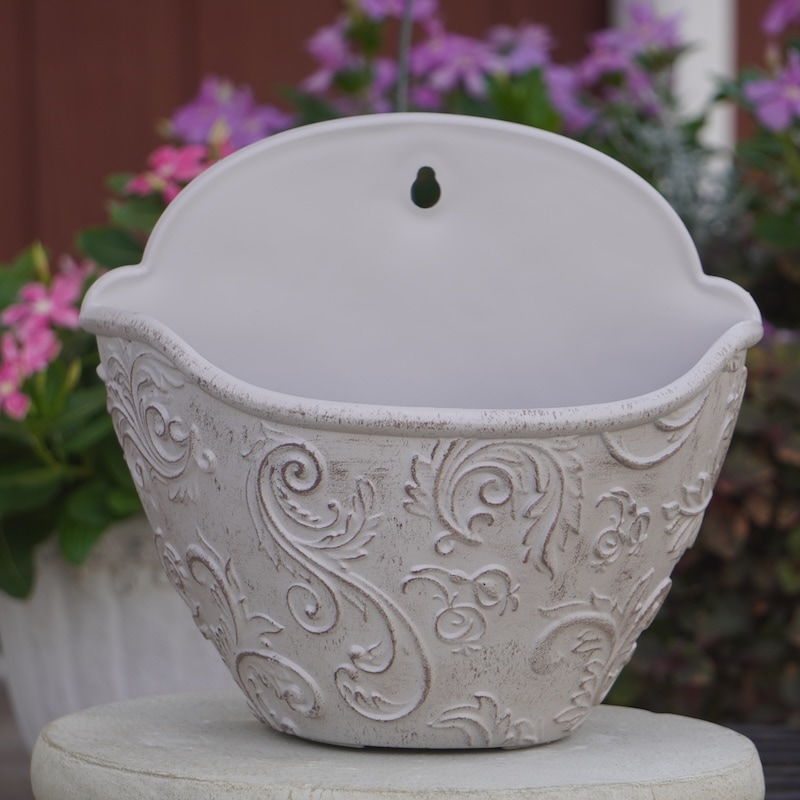 上質合成樹脂の壁掛けポット・CBQシリーズ(幅26cm)・WH1036