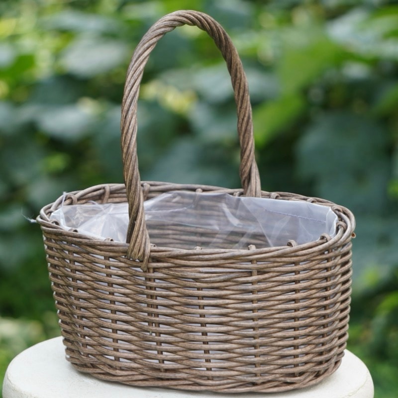 水で洗える☆ハンドバスケット・フラットオーバル・ダークブラウン