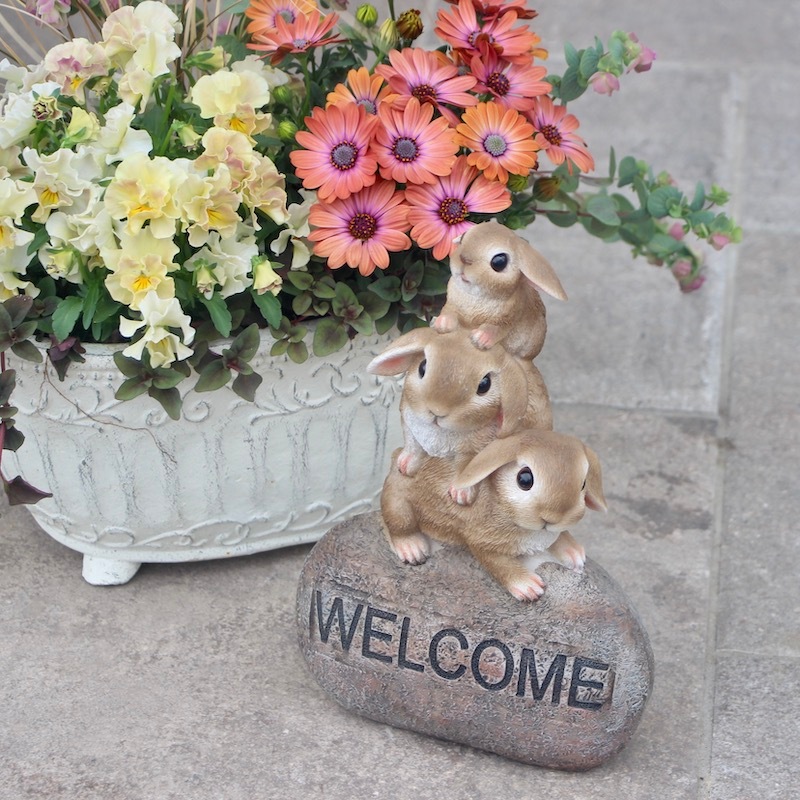 ウェルカムストーンオーナメント☆3匹のうさぎ☆茶色