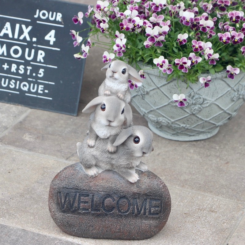 ウェルカムストーンオーナメント☆3匹のうさぎ☆グレー