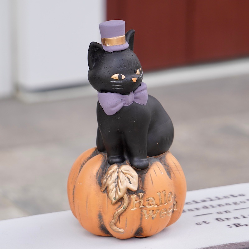 Hallowe'enパンプキンと帽子の黒猫さん