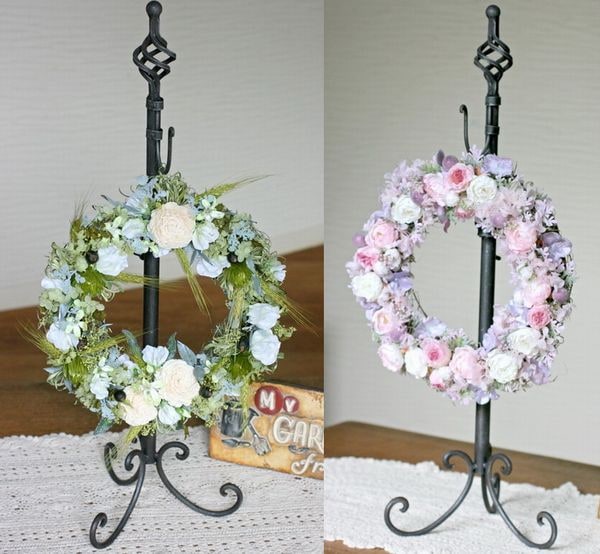 高さ調整可能♪テーブルアイアンリーススタンド（アンティークブラック）