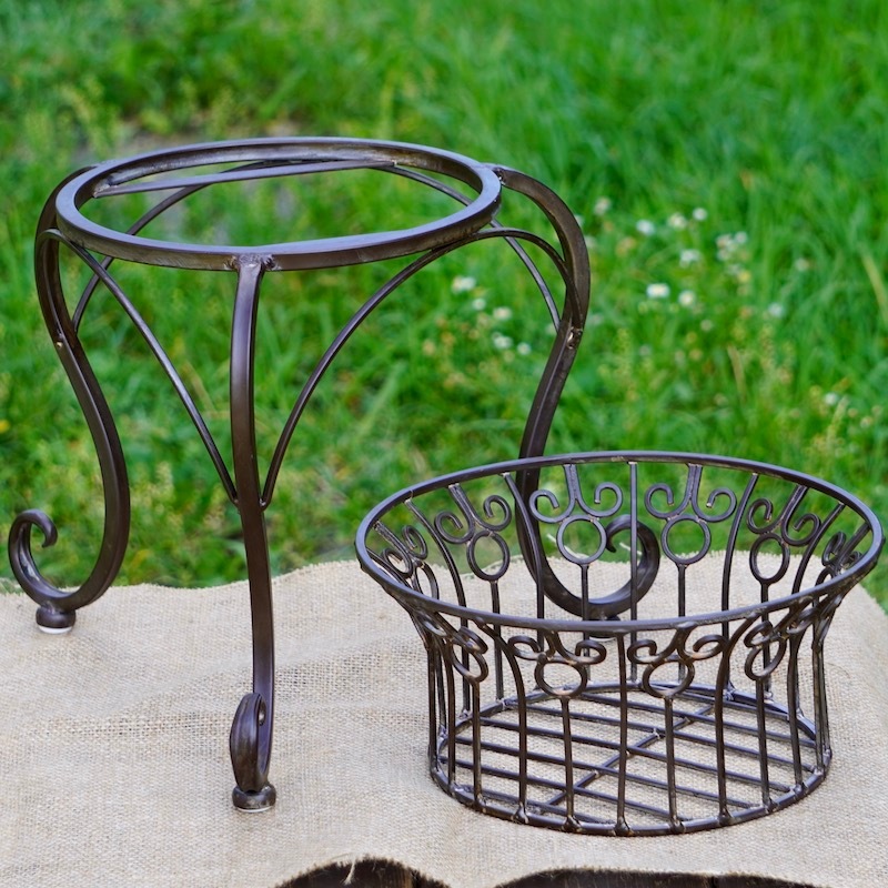 サイド　スタンド　2段　バスケット　アイアン　アンティーク　置物 マルシェ2段バスケットフラワースタンド - バルコニースタイル