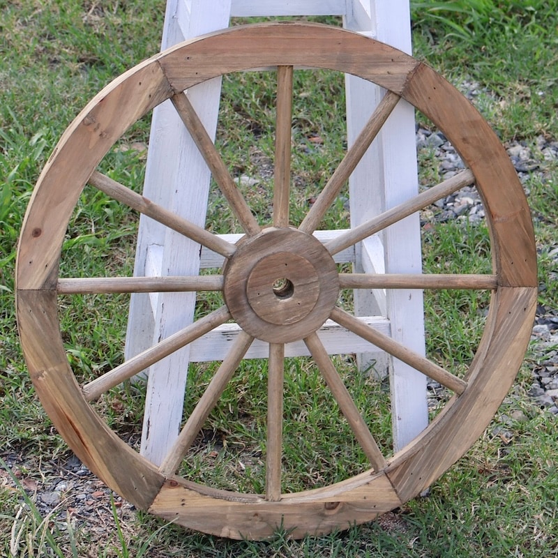 アンティーク風木製車輪・ブラウン・Lサイズ【単独梱包・送料込み】