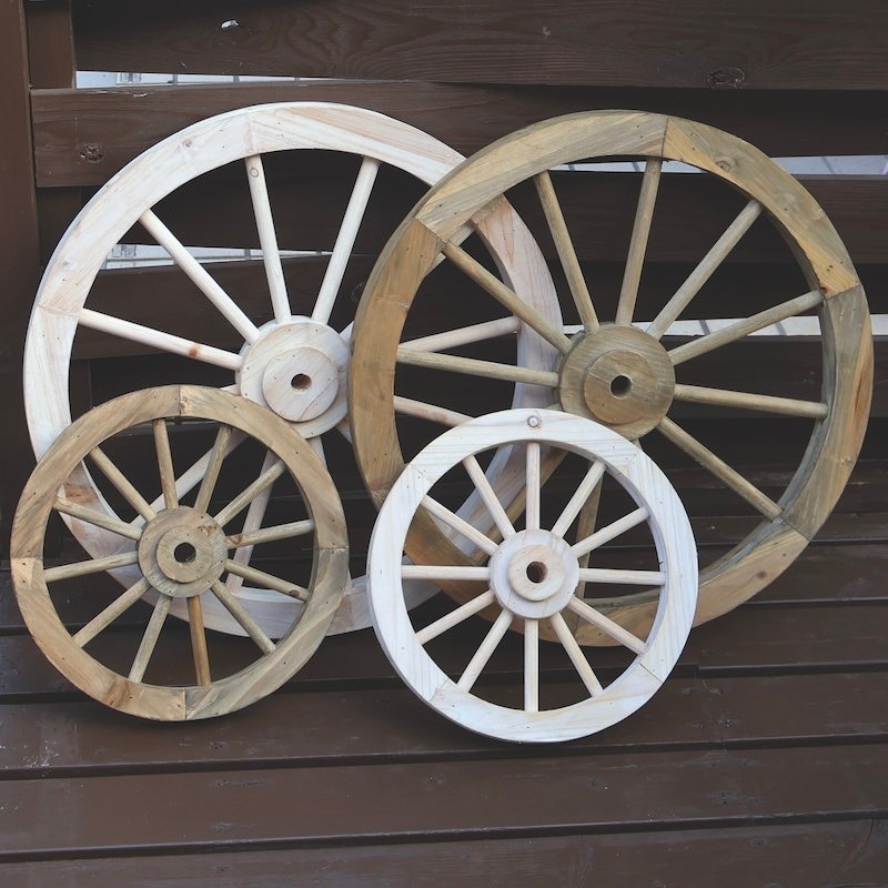 車輪　アンティーク 木製 アンティーク風木製車輪・ブラウン・Lサイズ【単独梱包・送料込み】