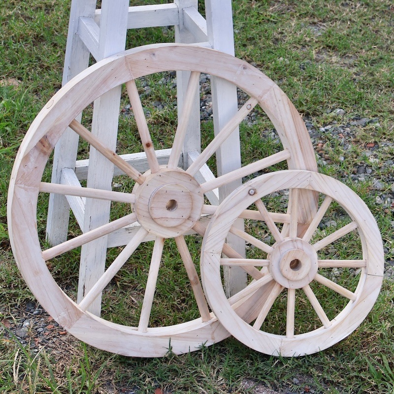 木彫り/手彫り/手作り/木製車輪ラック アンティーク風木製車輪・ホワイト・Lサイズ【単独梱包・送料込み】