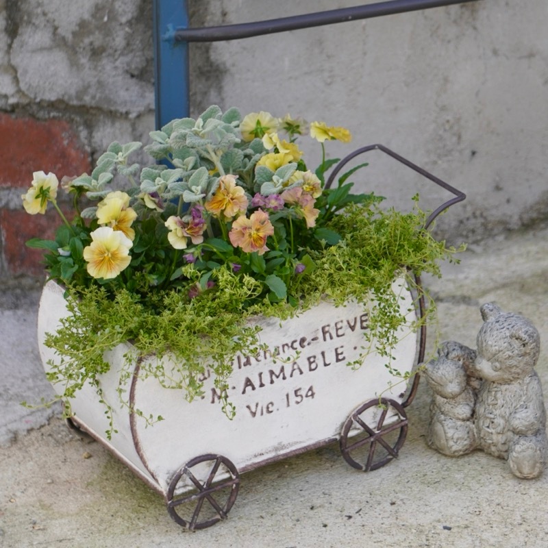 アンティークブリキ・カートポットW