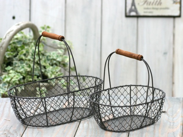 ハンドワイヤーバスケット◇アンティークブラウン Lサイズ