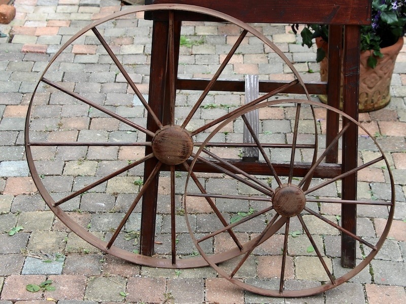 アンティーク風スチール車輪・ブロンズM&L・2点セット【単独梱包・送料