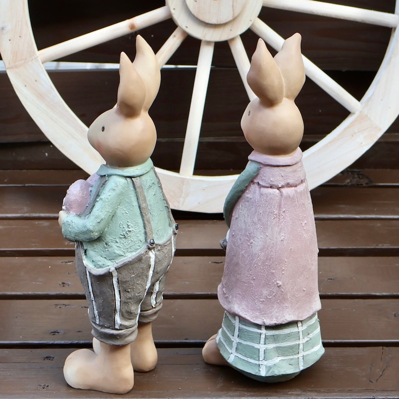 うさきさんのガーデンオーナメント☆カントリーラビットペア☆LOVE