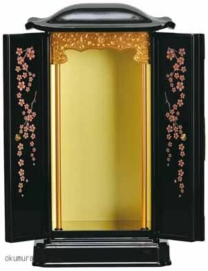 桜の蒔絵入り◆厨子型仏壇 ミニ仏壇 小さい仏壇をお探しの方◆幅１７㎝高さ３０㎝
