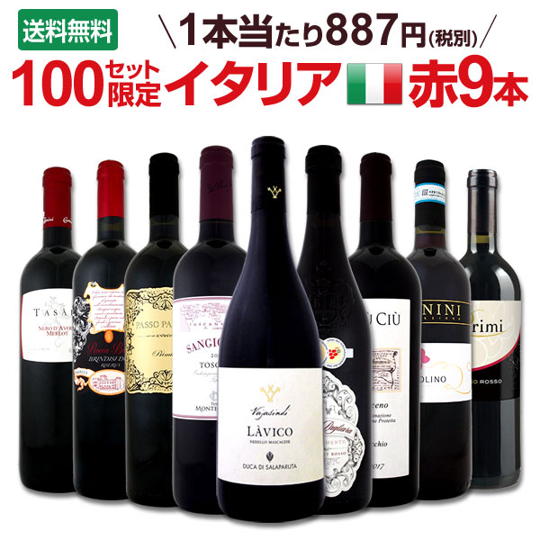 送料無料】100セット！限り端数在庫一掃☆イタリア赤ワイン9本セット