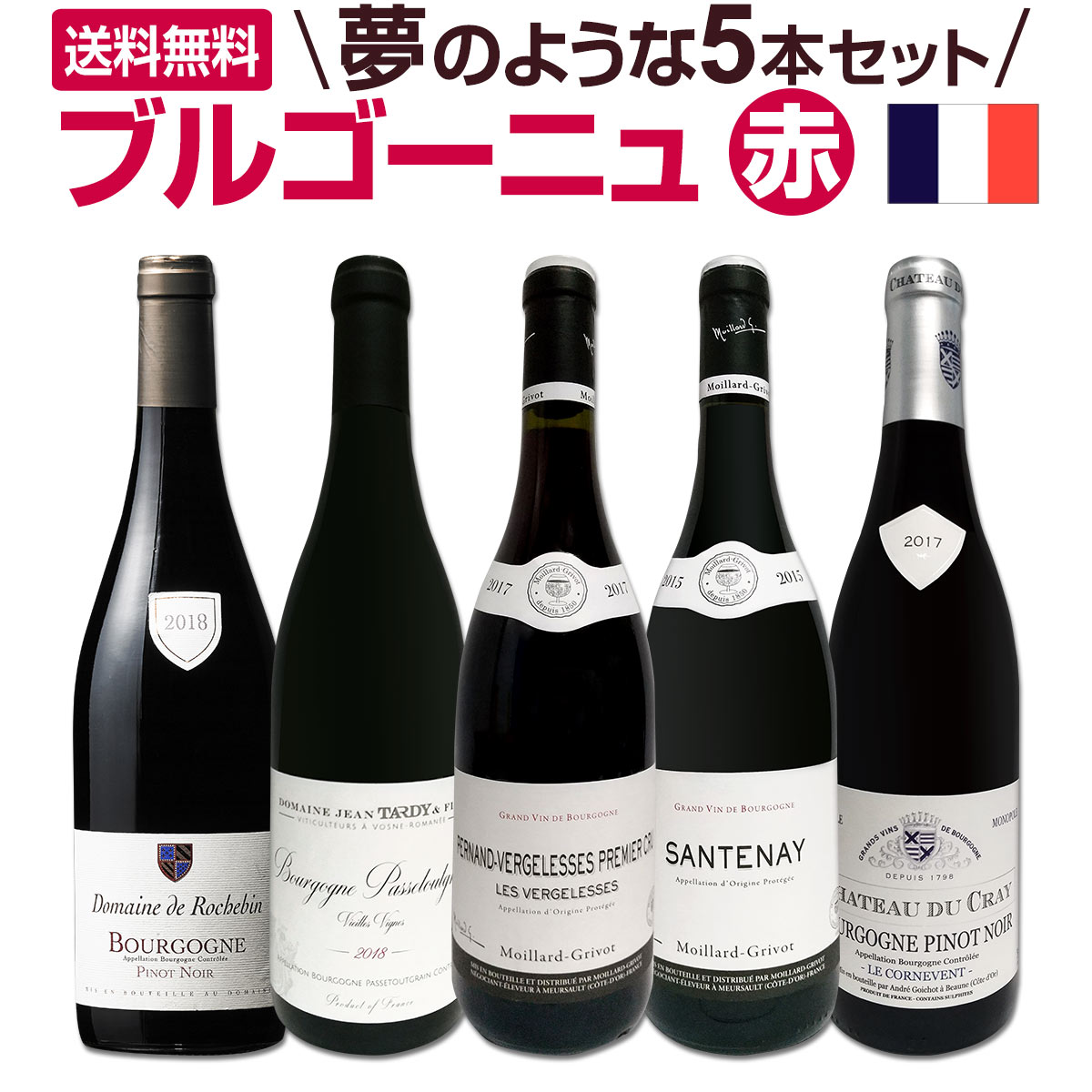 ブルゴーニュ赤ワイン　5本セット 送料無料】厳選ブルゴーニュ赤ワイン5本セット! | ワインセット