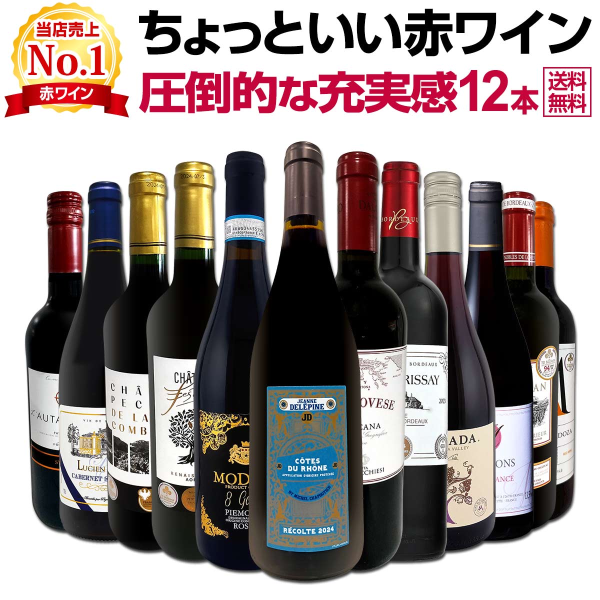 【送料無料】第105弾！当店オススメばかりを厳選したちょっといい赤ワイン12本セット！