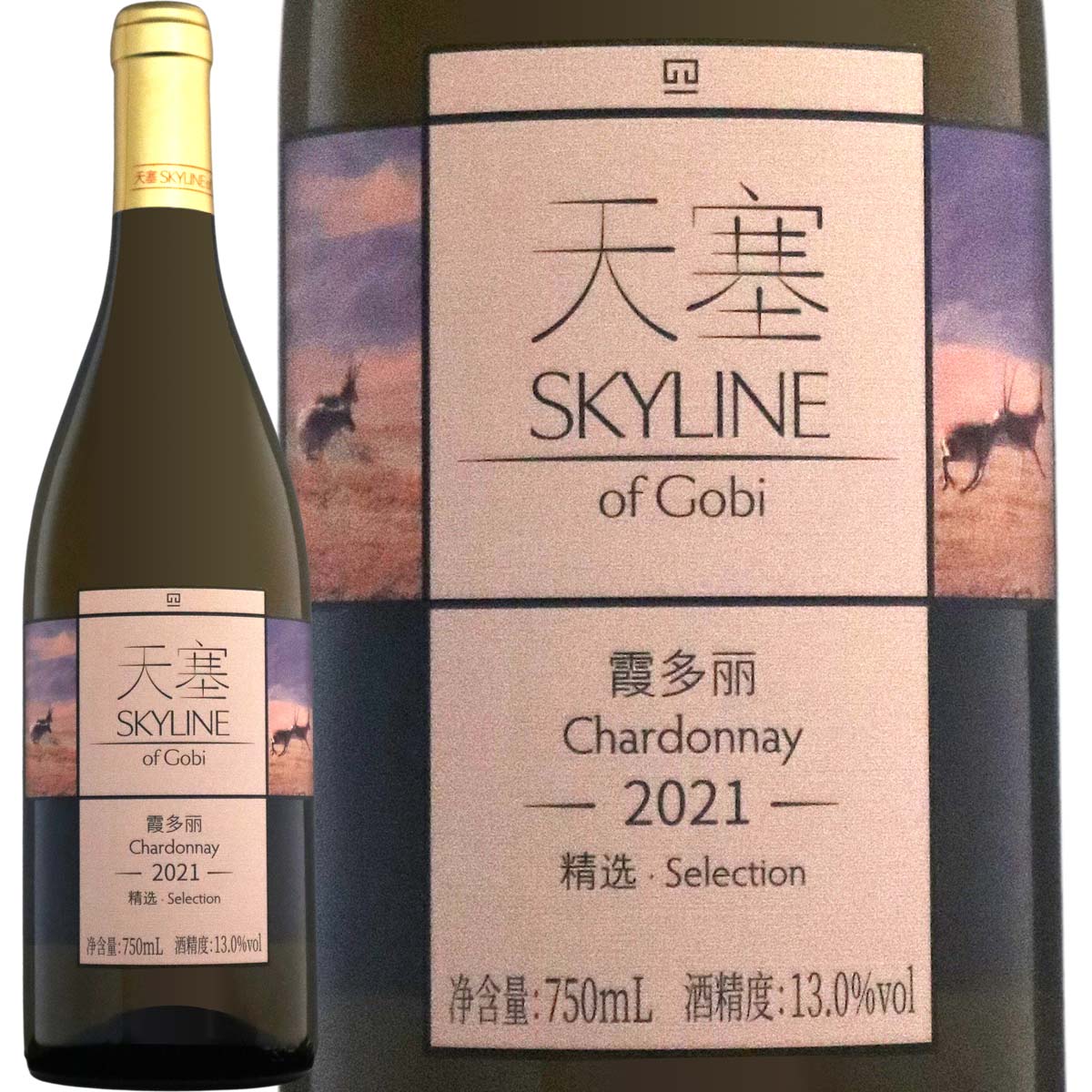 テンサイ スカイライン・オブ・ゴビ セレクション シャルドネ　2021<br><br>【中国】【白ワイン】【750ml】【ミディアムボディ】【辛口】