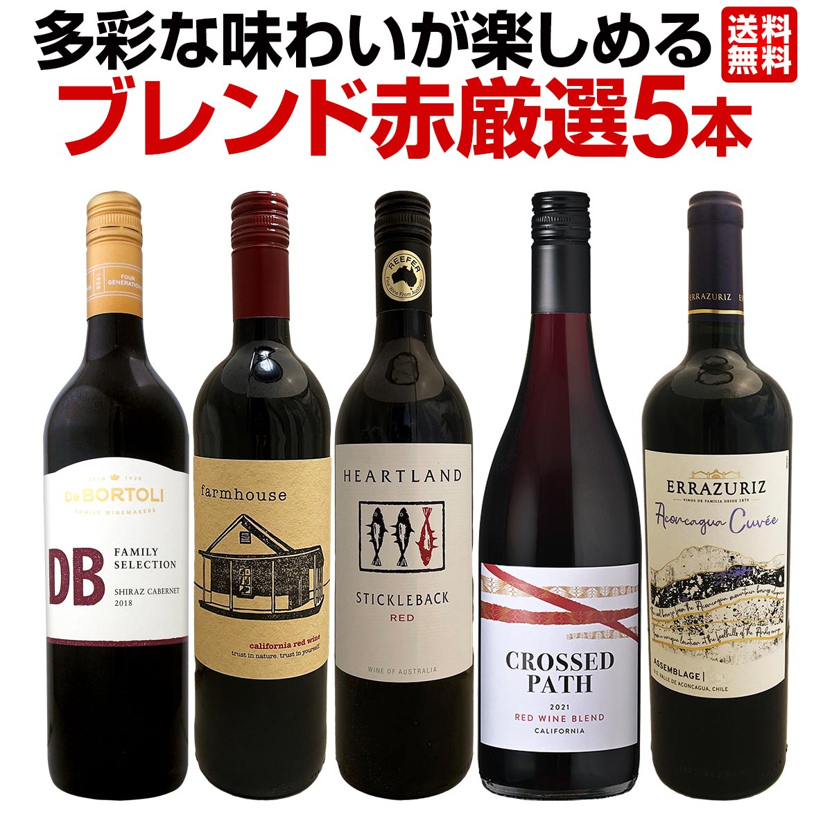 送料無料】多彩な味わいが楽しめるブレンド赤厳選5本！ | ワインセット