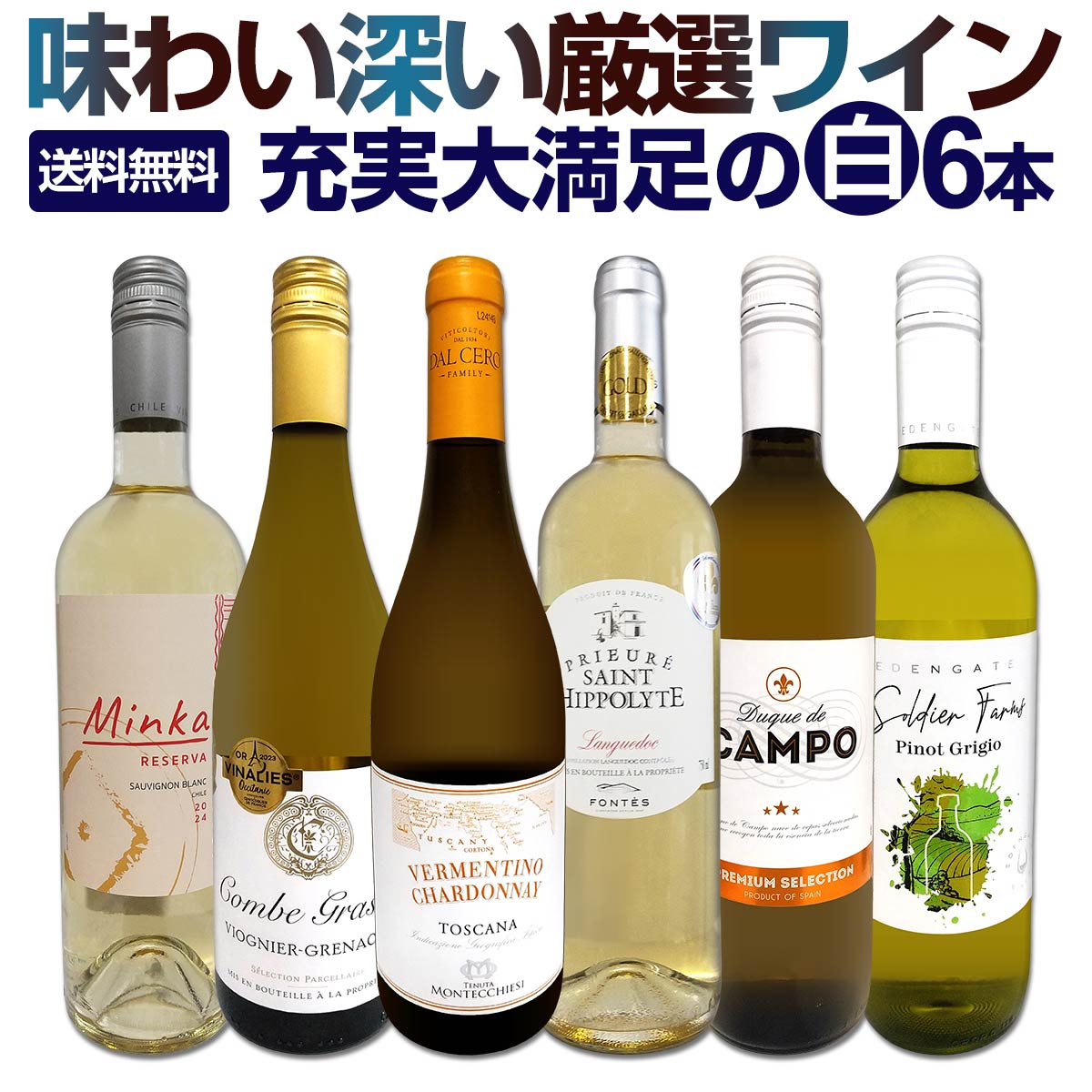 【送料無料】第219弾！当店厳選！これぞ極旨辛口白ワイン！『白ワインを存分に楽しむ！』味わい深いスーパー・セレクト白6本セット