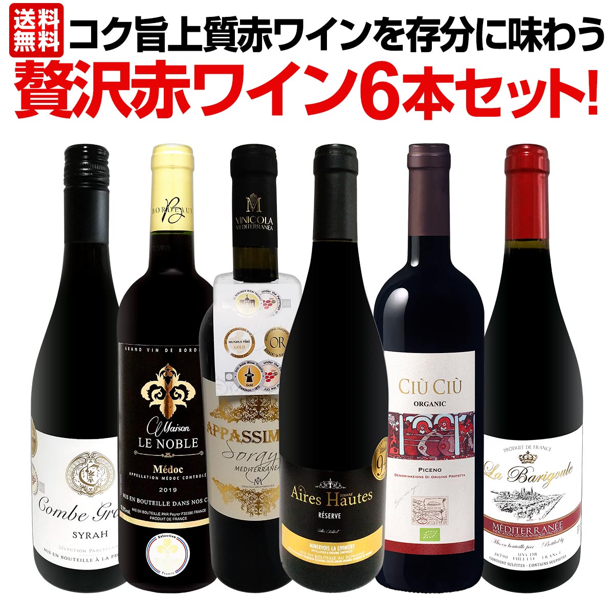 【送料無料】第42弾！当店≪極≫厳選！赤ワイン好きならこのセット！格別の美味しさ！コク旨上質赤ワインを存分に味わう贅沢赤ワイン6本セット！