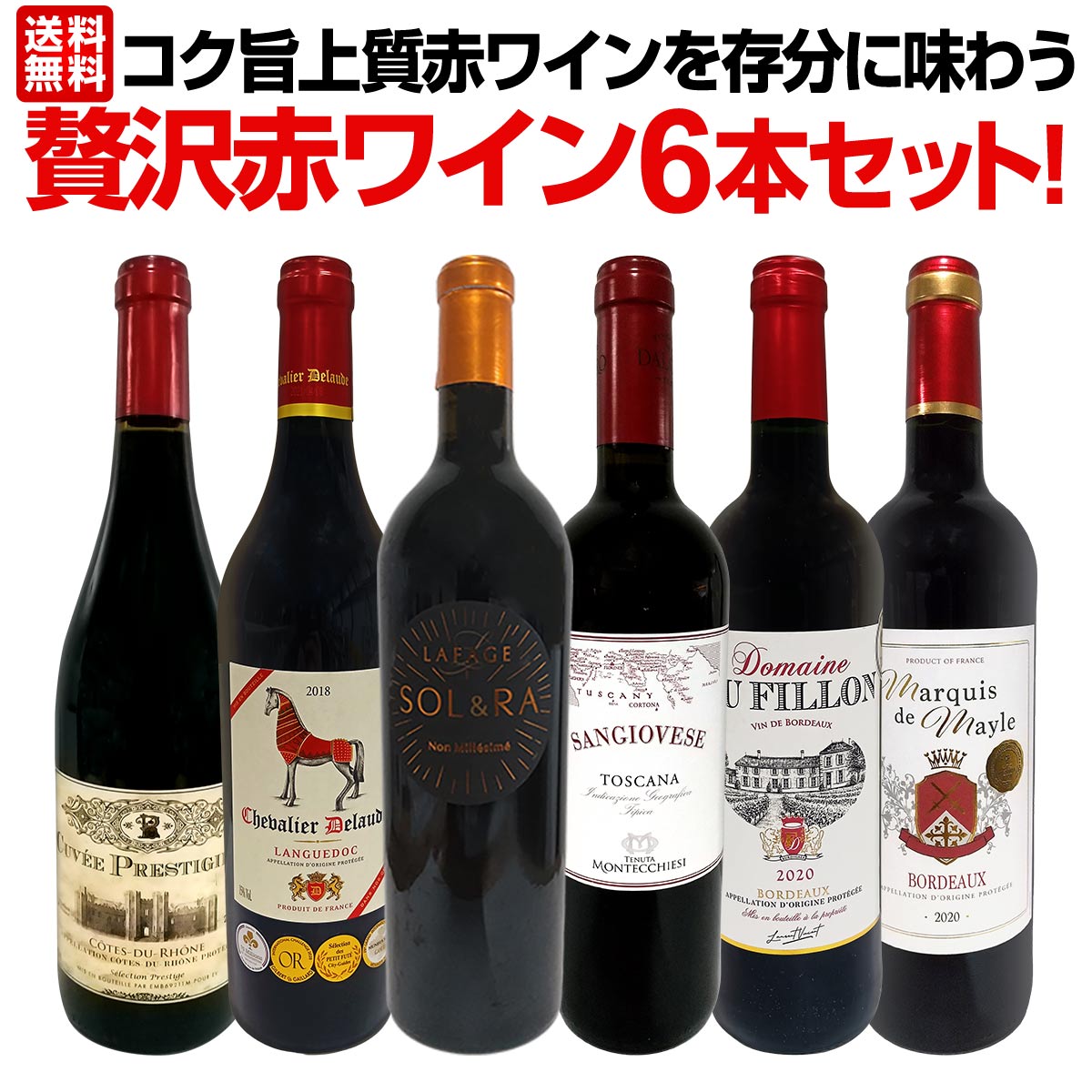 【送料無料】第43弾！当店≪極≫厳選！赤ワイン好きならこのセット！格別の美味しさ！コク旨上質赤ワインを存分に味わう贅沢赤ワイン6本セット！