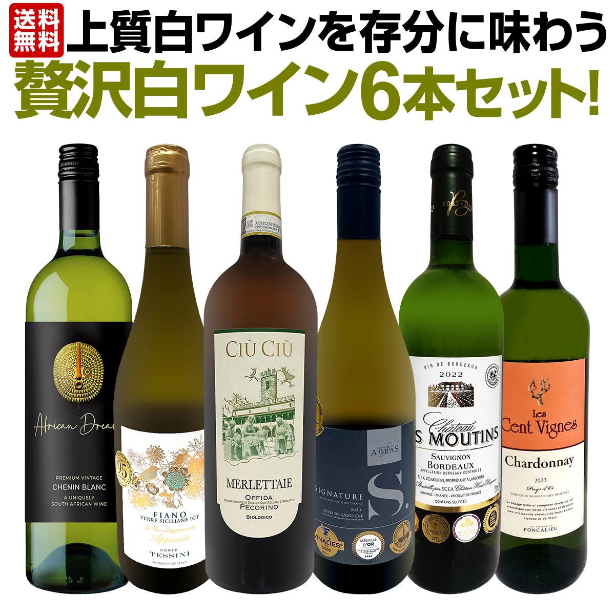 【送料無料】第63弾！当店≪極≫厳選！白ワイン好きならこのセット！格別の美味しさ！華やかな上質白ワインを存分に味わう贅沢白ワイン6本セット！