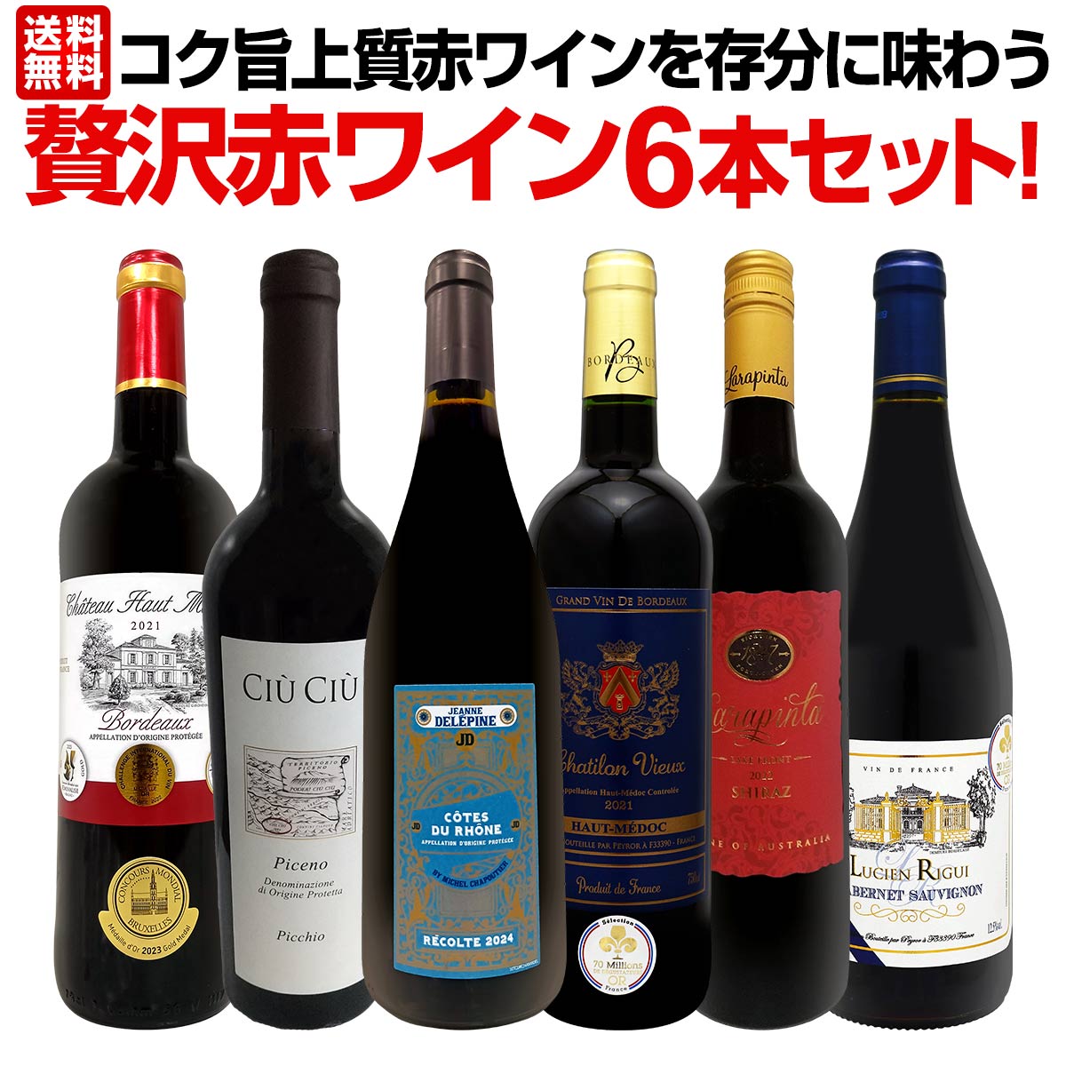 【送料無料】第48弾！当店≪極≫厳選！赤ワイン好きならこのセット！格別の美味しさ！コク旨上質赤ワインを存分に味わう贅沢赤ワイン6本セット！