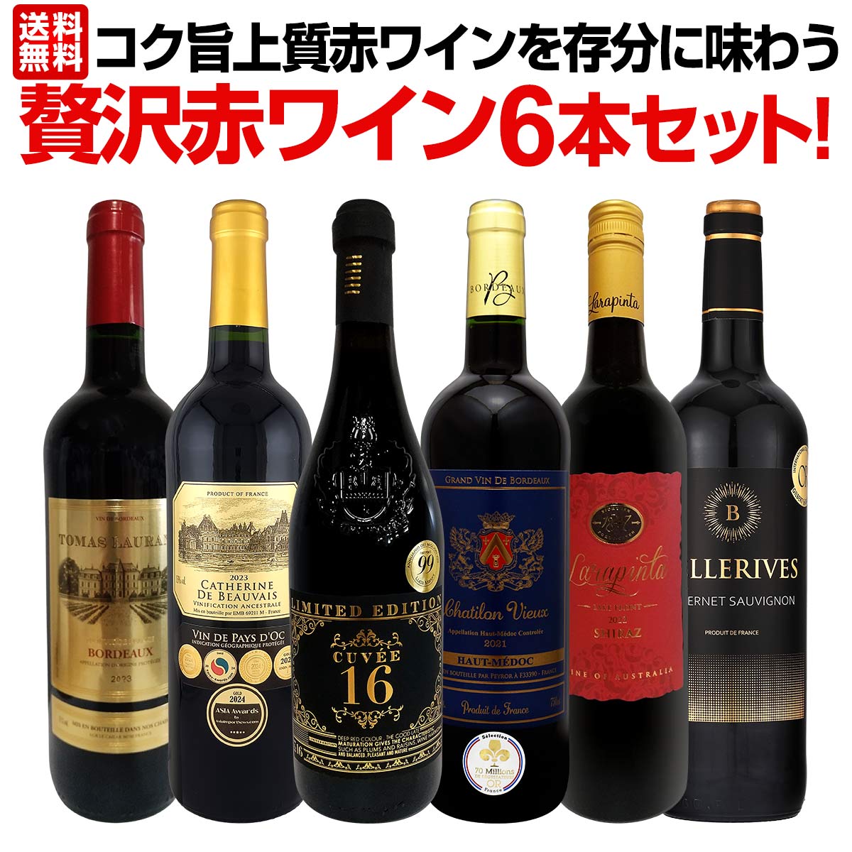 【送料無料】第50弾！当店≪極≫厳選！赤ワイン好きならこのセット！格別の美味しさ！コク旨上質赤ワインを存分に味わう贅沢赤ワイン6本セット！
