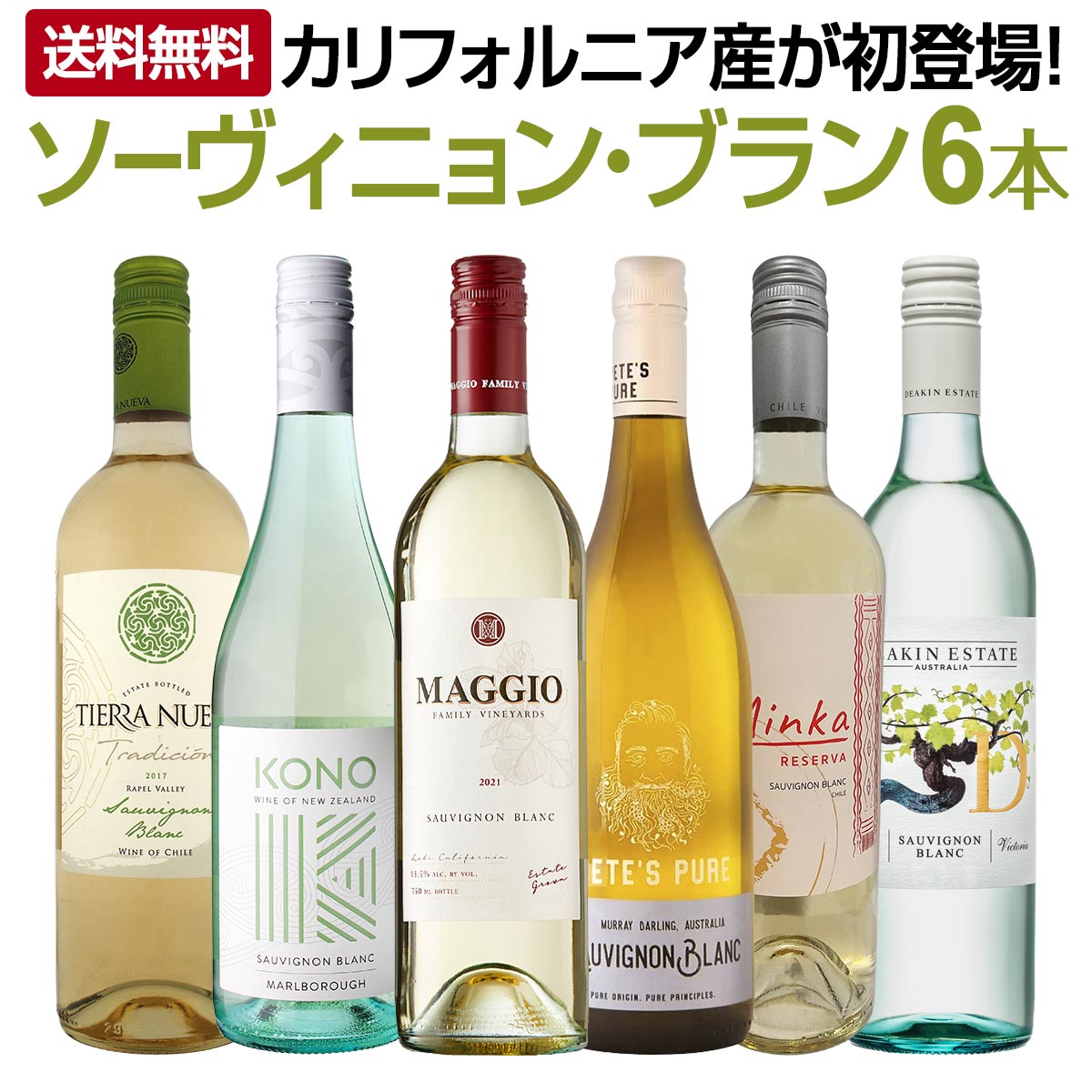 【送料無料】カリフォルニア産ソーヴィニョン・ブランが初登場!爽快さわやかなソーヴィニョン・ブラン厳選6本!!