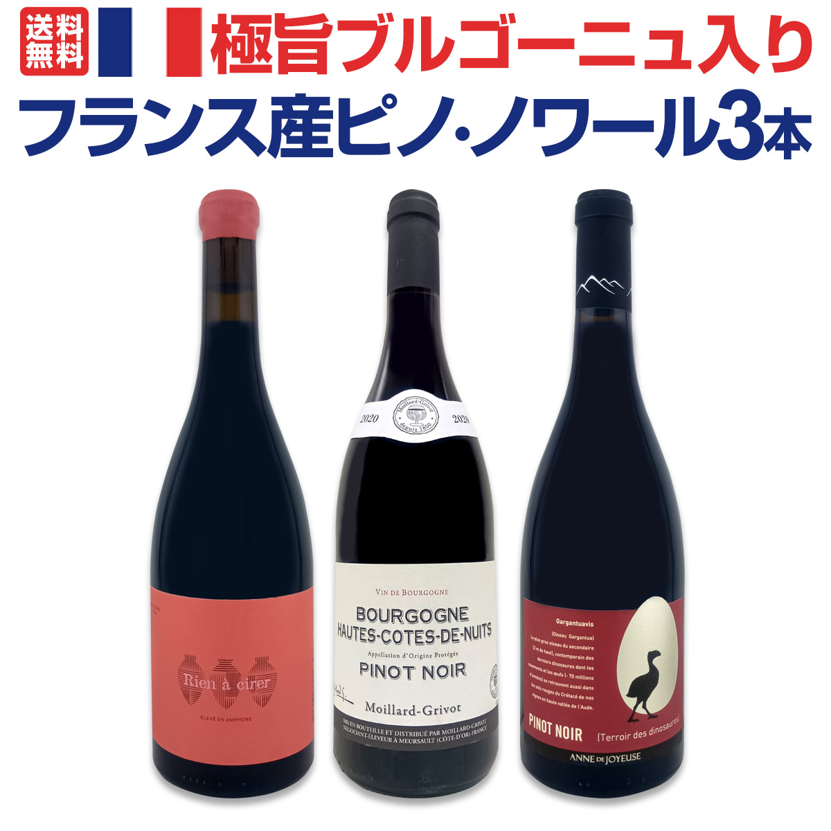 【送料無料】極旨ブルゴーニュ入り★厳選フランス産ピノ・ノワール3本セット!!