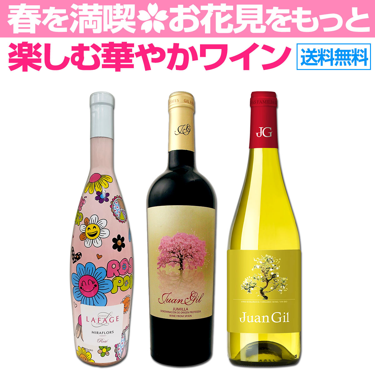 【送料無料】 春を満喫!! お花見をもっと楽しむ華やかワイン3本セット!!