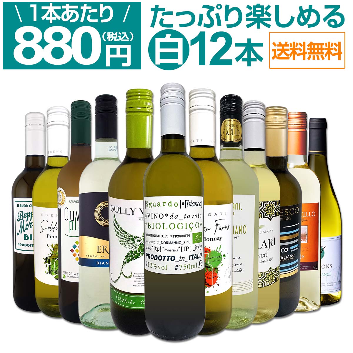 【送料無料】第108弾!1本あたり880円(税込)!!採算度外視の大感謝!厳選白ワイン12本セット 12本で10560円(税込) ウルトラバリュー 大満足 たっぷり 毎日でもワインを飲みたい