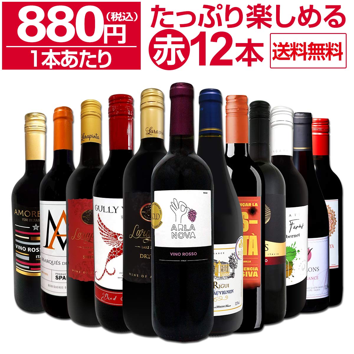 【送料無料】第96弾!1本あたり880円(税込)!!採算度外視の大感謝!厳選赤ワイン12本セット
