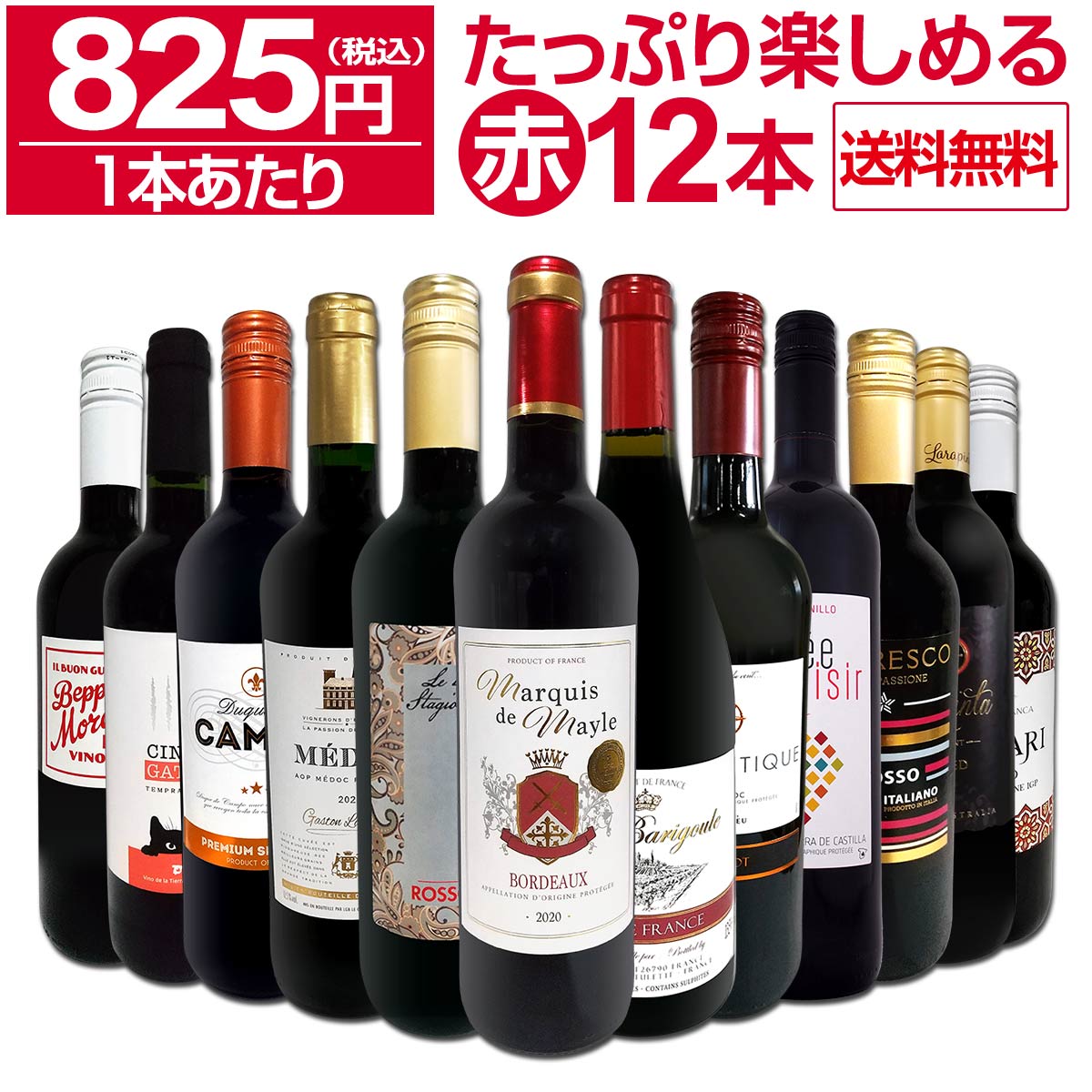 【送料無料】第80弾！1本あたり825円(税込)!!採算度外視の大感謝!厳選赤ワイン12本セット