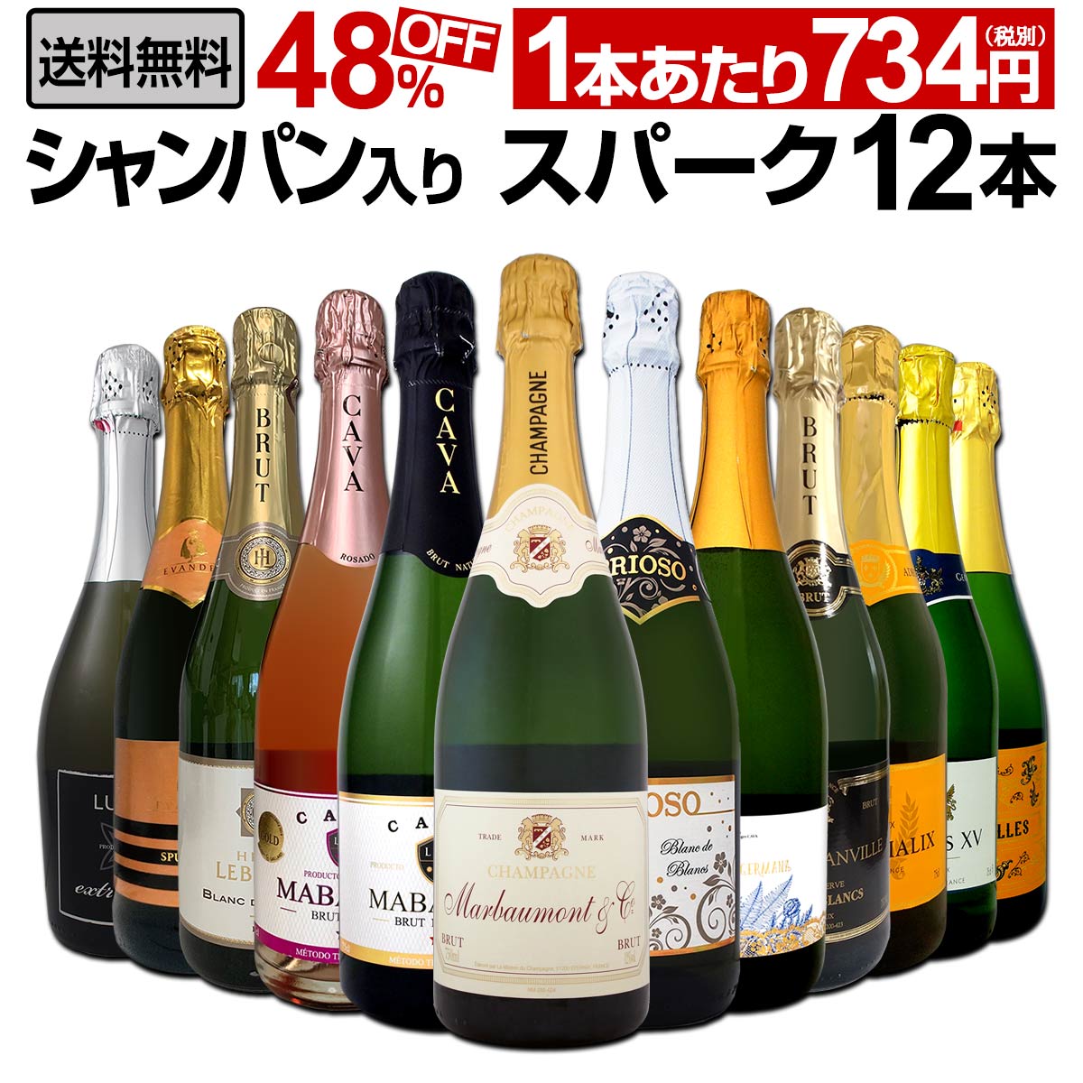 送料無料】第4弾！シャンパン入り！辛口スパークリングワイン12本