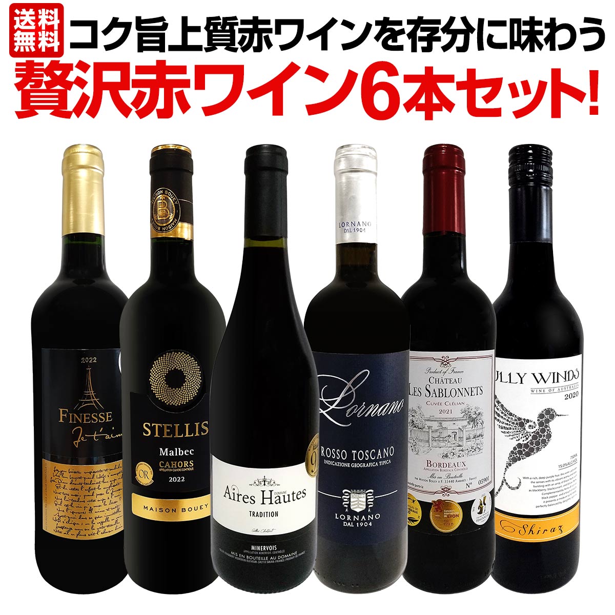 【送料無料】第34弾！当店≪極≫厳選！赤ワイン好きならこのセット！格別の美味しさ！コク旨上質赤ワインを存分に味わう贅沢赤ワイン6本セット！
