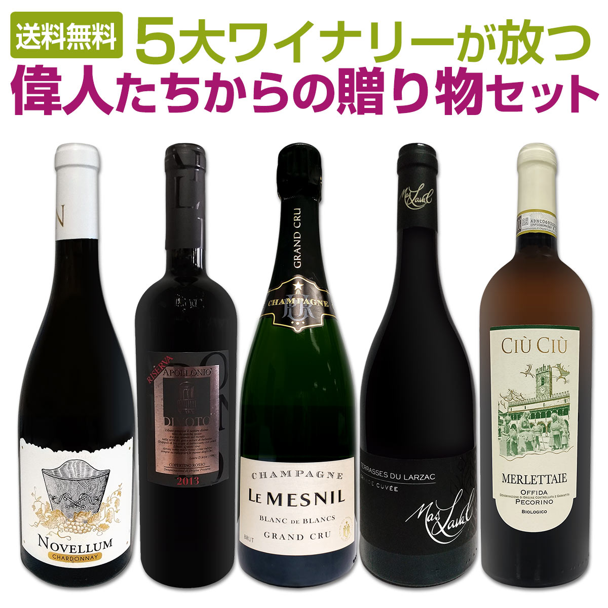 送料無料】5大ワイナリーが放つ 偉人たちからの贈り物セット
